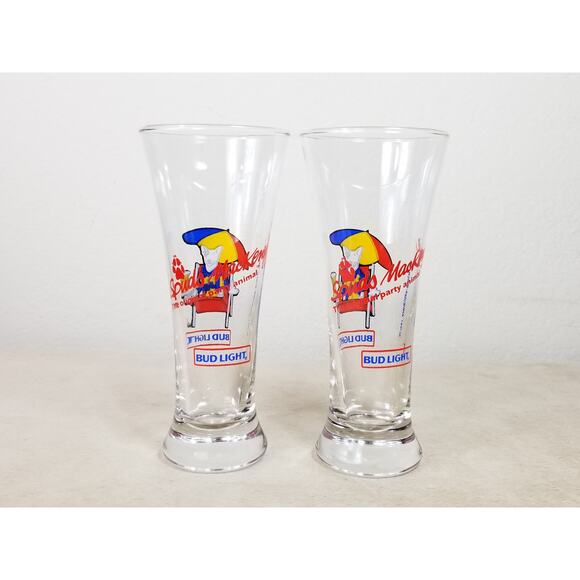 Budweiser Glassware Bud Light 1987 Spuds Mackenzie 7" Pilsner Beer Glasses x2 - Picture 9 of 14